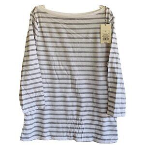 A New Day Women's Sz Medium 3/4 Sleeve Boat Neck Striped Top Black White